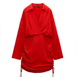 Zara Red Draped Satin Dress